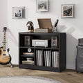 Record Player Stand, Rustic Turntable Rack with 6 Vinyl Storage Compartments, Wooden Organizer for Living Room