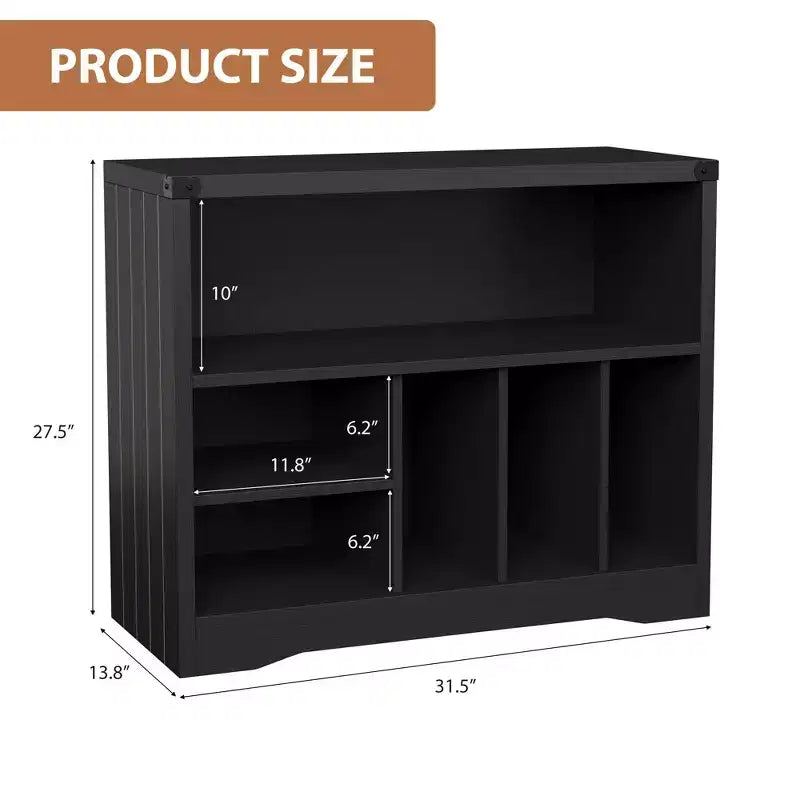 Record Player Stand, Rustic Turntable Rack with 6 Vinyl Storage Compartments, Wooden Organizer for Living Room