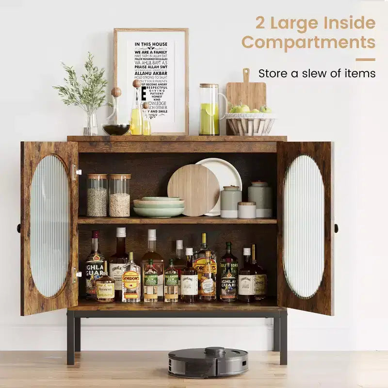 COZONY 32 Buffet Cabinet with Glass or Rattan Doors, Adjustable Shelves, Modern Accent Sideboard Console for Living Room, Dining Room, Hallway