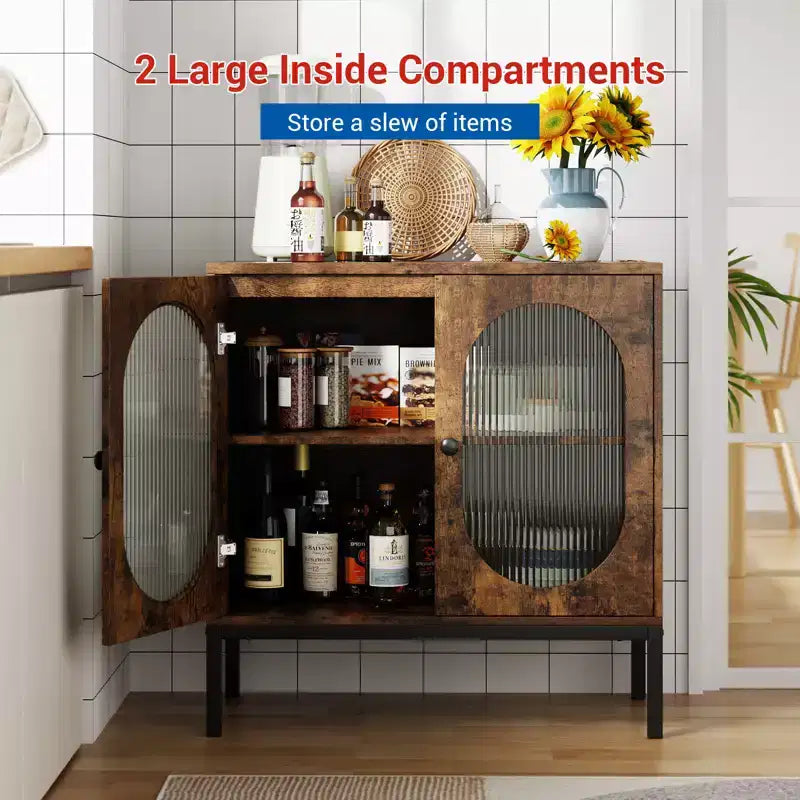 COZONY 32 Buffet Cabinet with Glass or Rattan Doors, Adjustable Shelves, Modern Accent Sideboard Console for Living Room, Dining Room, Hallway