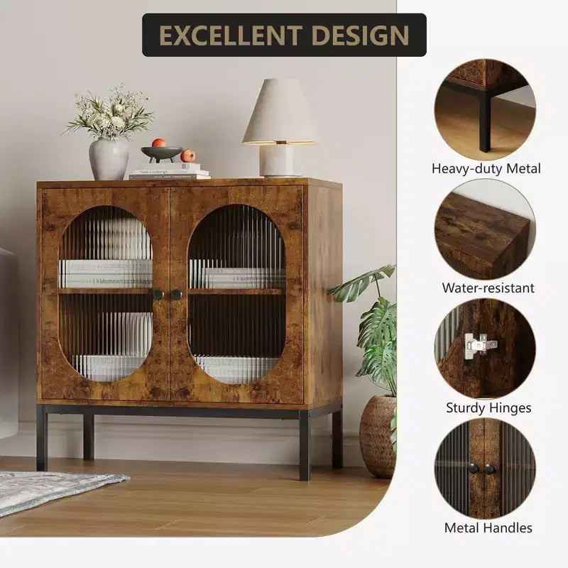 COZONY 32 Buffet Cabinet with Glass or Rattan Doors, Adjustable Shelves, Modern Accent Sideboard Console for Living Room, Dining Room, Hallway