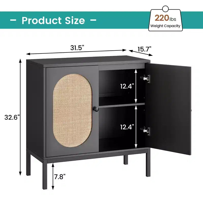 COZONY 32 Buffet Cabinet with Glass or Rattan Doors, Adjustable Shelves, Modern Accent Sideboard Console for Living Room, Dining Room, Hallway