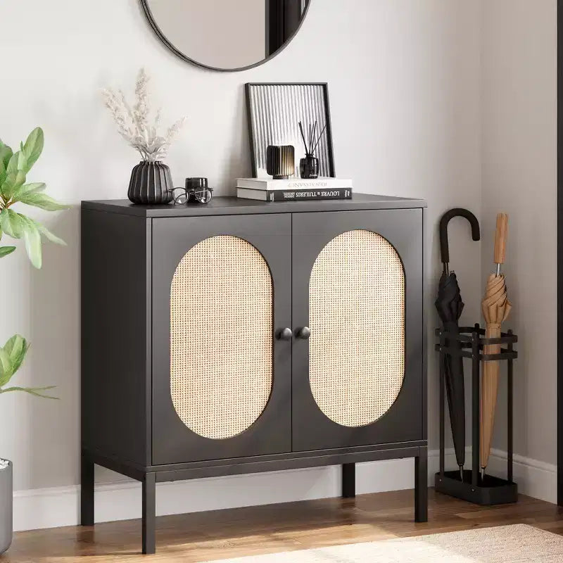 COZONY 32 Buffet Cabinet with Glass or Rattan Doors, Adjustable Shelves, Modern Accent Sideboard Console for Living Room, Dining Room, Hallway