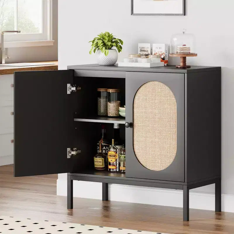 COZONY 32 Buffet Cabinet with Glass or Rattan Doors, Adjustable Shelves, Modern Accent Sideboard Console for Living Room, Dining Room, Hallway