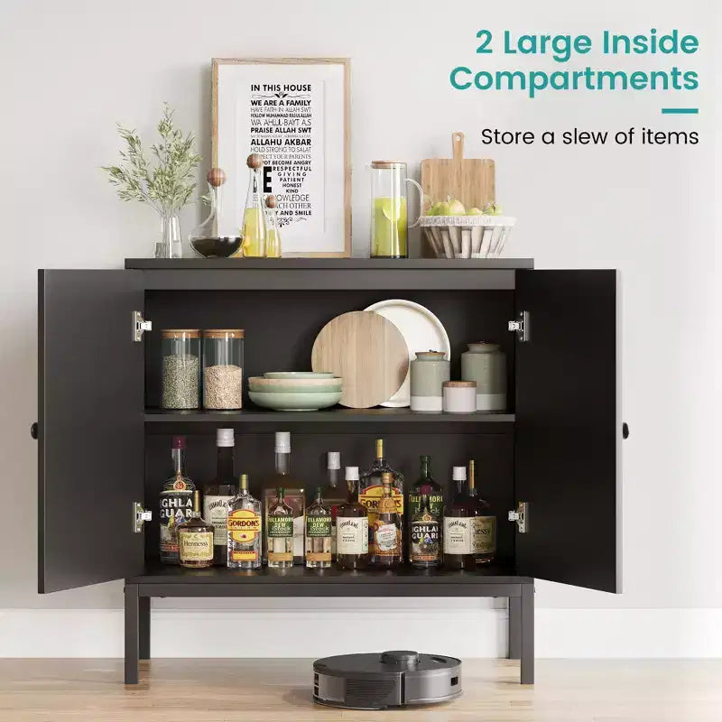 COZONY 32 Buffet Cabinet with Glass or Rattan Doors, Adjustable Shelves, Modern Accent Sideboard Console for Living Room, Dining Room, Hallway