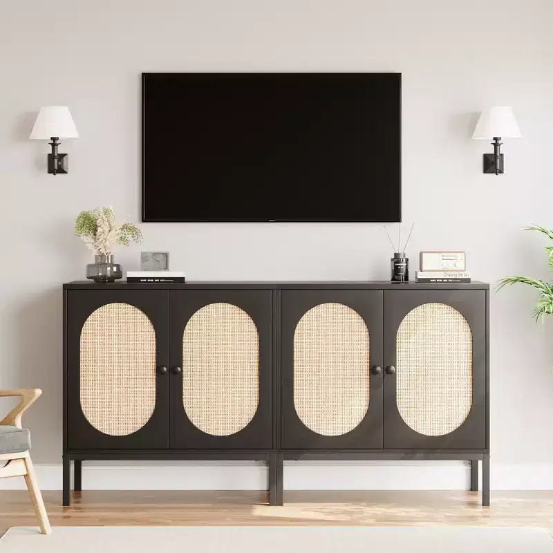 COZONY 32 Buffet Cabinet with Glass or Rattan Doors, Adjustable Shelves, Modern Accent Sideboard Console for Living Room, Dining Room, Hallway