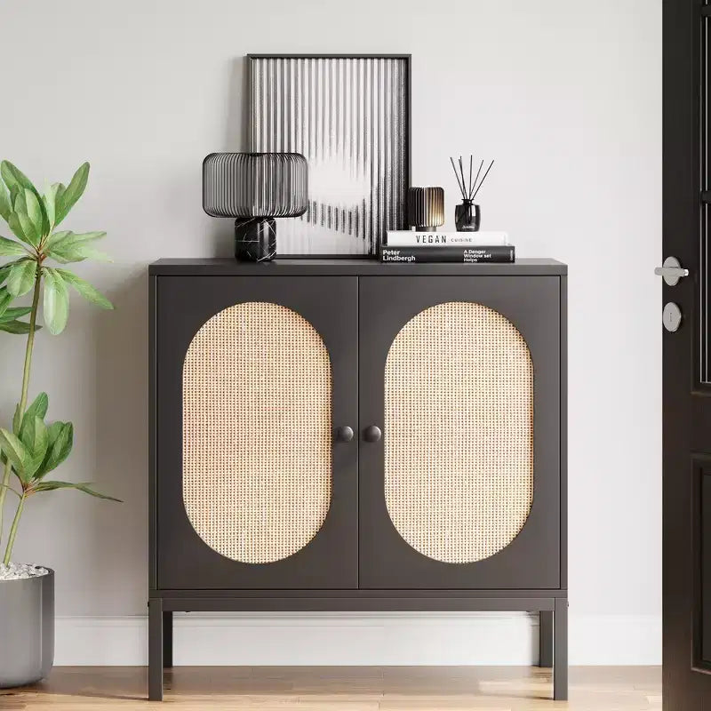 COZONY 32 Buffet Cabinet with Glass or Rattan Doors, Adjustable Shelves, Modern Accent Sideboard Console for Living Room, Dining Room, Hallway