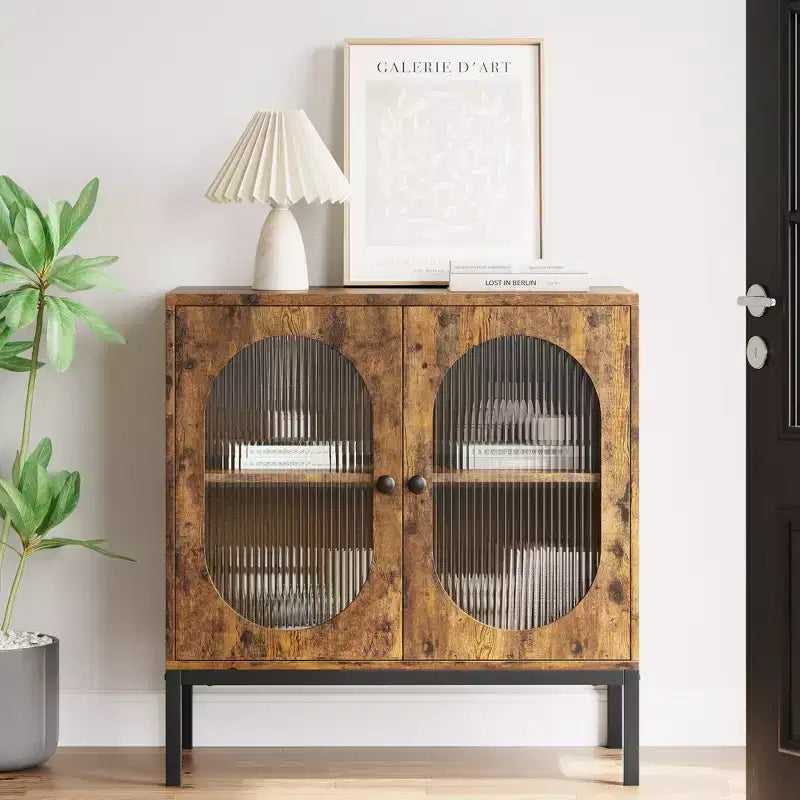 COZONY 32 Buffet Cabinet with Glass or Rattan Doors, Adjustable Shelves, Modern Accent Sideboard Console for Living Room, Dining Room, Hallway