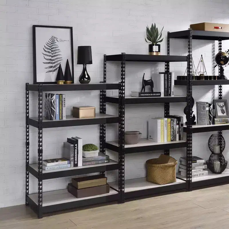 HomeStock 47 H. Black Wood Book Racks 5 with Tier Shelves