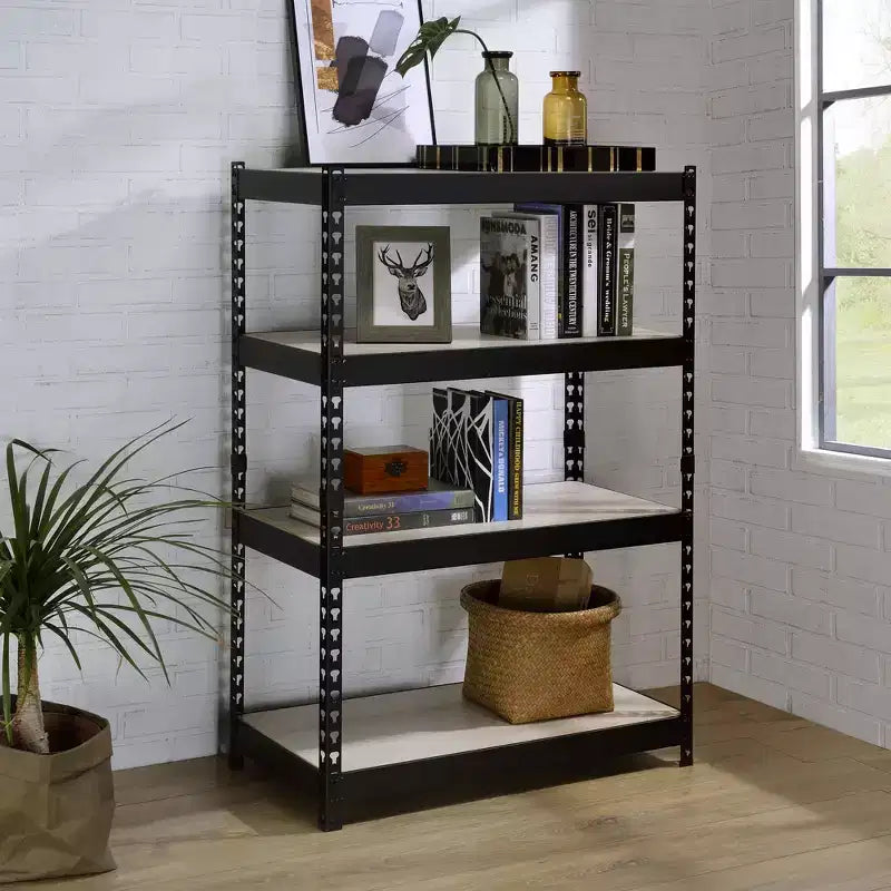 HomeStock 47 H. Black Wood Book Racks 5 with Tier Shelves