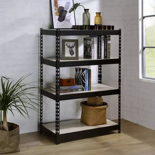 HomeStock 47 H. Black Wood Book Racks 5 with Tier Shelves