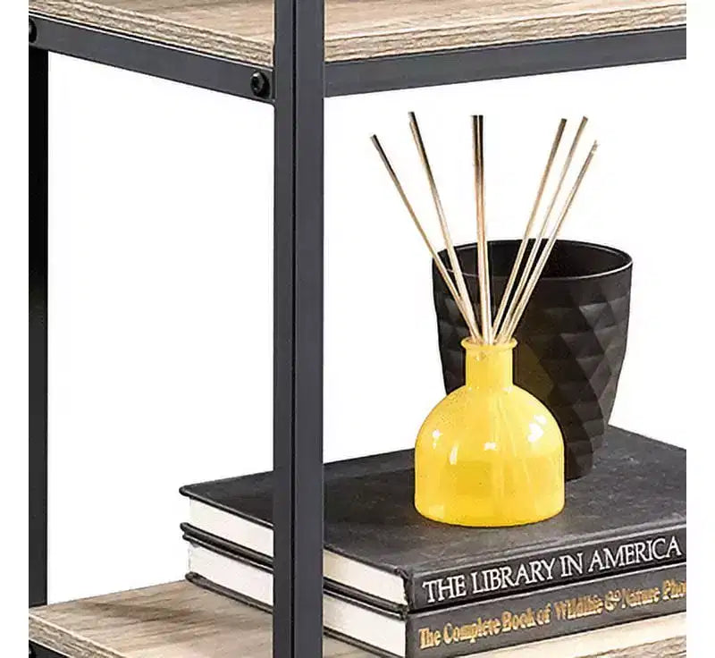 HomeStock 65 H. Oak Wood Vertical Bookshelves 3 with Tier Shelves