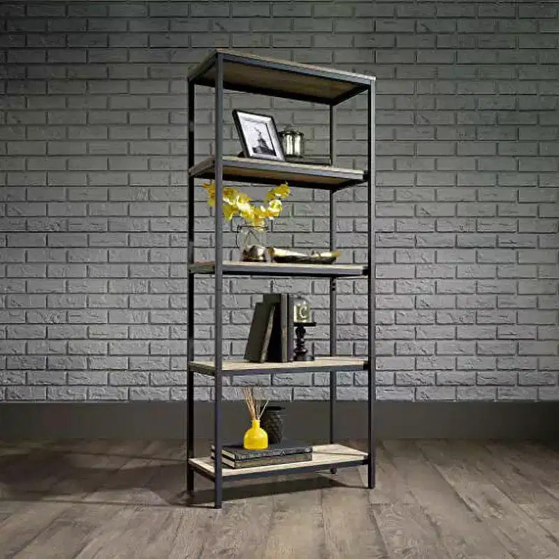 HomeStock 65 H. Oak Wood Vertical Bookshelves 3 with Tier Shelves