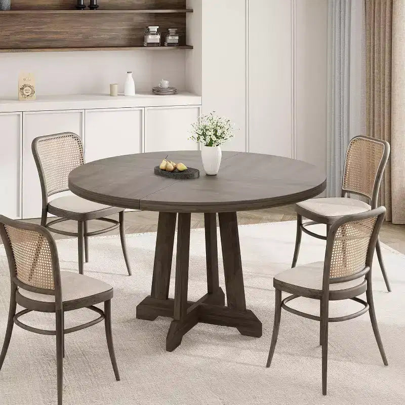 Round Dining Table for 4, 47 Inch Wooden Kitchen Circle Dinner Table with Sturty Legs for Dining Room, Kitchen, Grey