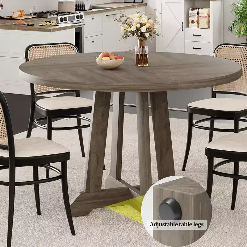 Round Dining Table for 4, 47 Inch Wooden Kitchen Circle Dinner Table with Sturty Legs for Dining Room, Kitchen, Grey