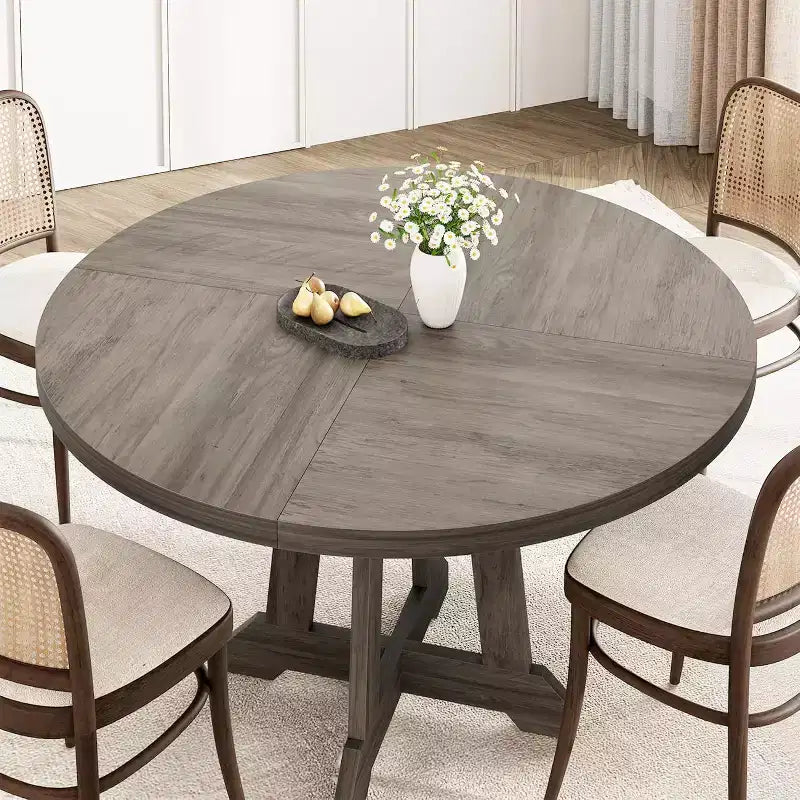 Round Dining Table for 4, 47 Inch Wooden Kitchen Circle Dinner Table with Sturty Legs for Dining Room, Kitchen, Grey