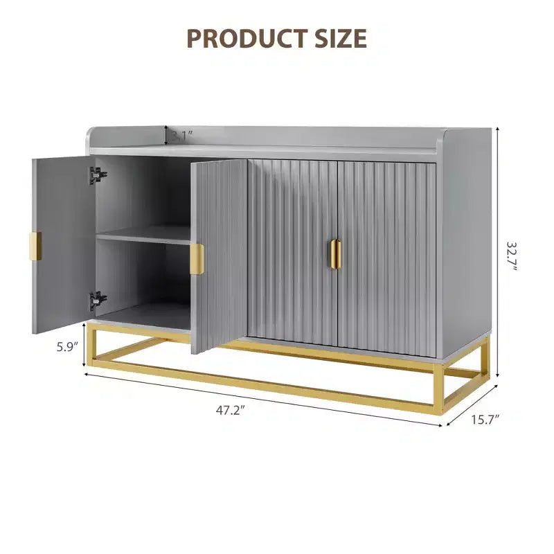 47.2 Modern Fluted Sideboard & Media Console - Adjustable Shelf Storage Cabinet for Kitchen, Living Room & Entryway