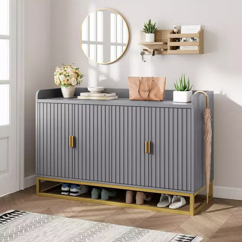47.2 Modern Fluted Sideboard & Media Console - Adjustable Shelf Storage Cabinet for Kitchen, Living Room & Entryway