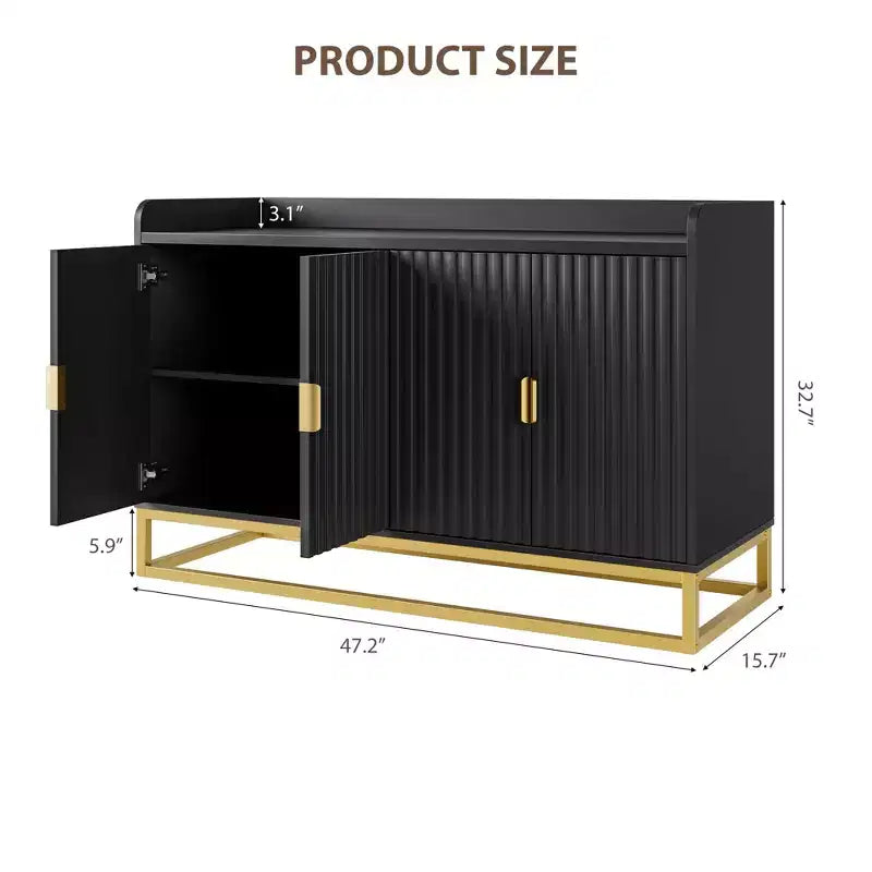 47.2 Modern Fluted Sideboard & Media Console - Adjustable Shelf Storage Cabinet for Kitchen, Living Room & Entryway