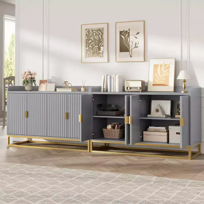47.2 Modern Fluted Sideboard & Media Console - Adjustable Shelf Storage Cabinet for Kitchen, Living Room & Entryway