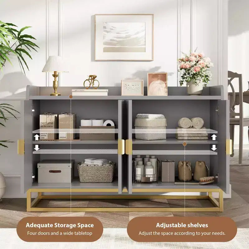 47.2 Modern Fluted Sideboard & Media Console - Adjustable Shelf Storage Cabinet for Kitchen, Living Room & Entryway