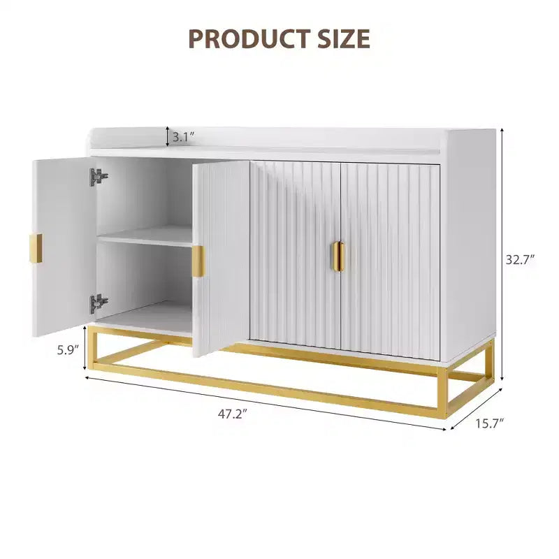 47.2 Modern Fluted Sideboard & Media Console - Adjustable Shelf Storage Cabinet for Kitchen, Living Room & Entryway