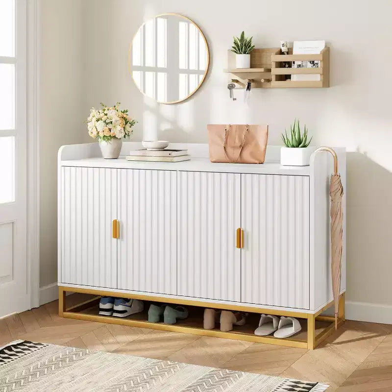 47.2 Modern Fluted Sideboard & Media Console - Adjustable Shelf Storage Cabinet for Kitchen, Living Room & Entryway