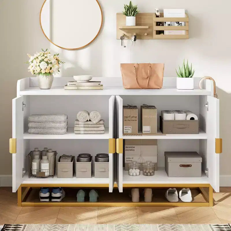 47.2 Modern Fluted Sideboard & Media Console - Adjustable Shelf Storage Cabinet for Kitchen, Living Room & Entryway