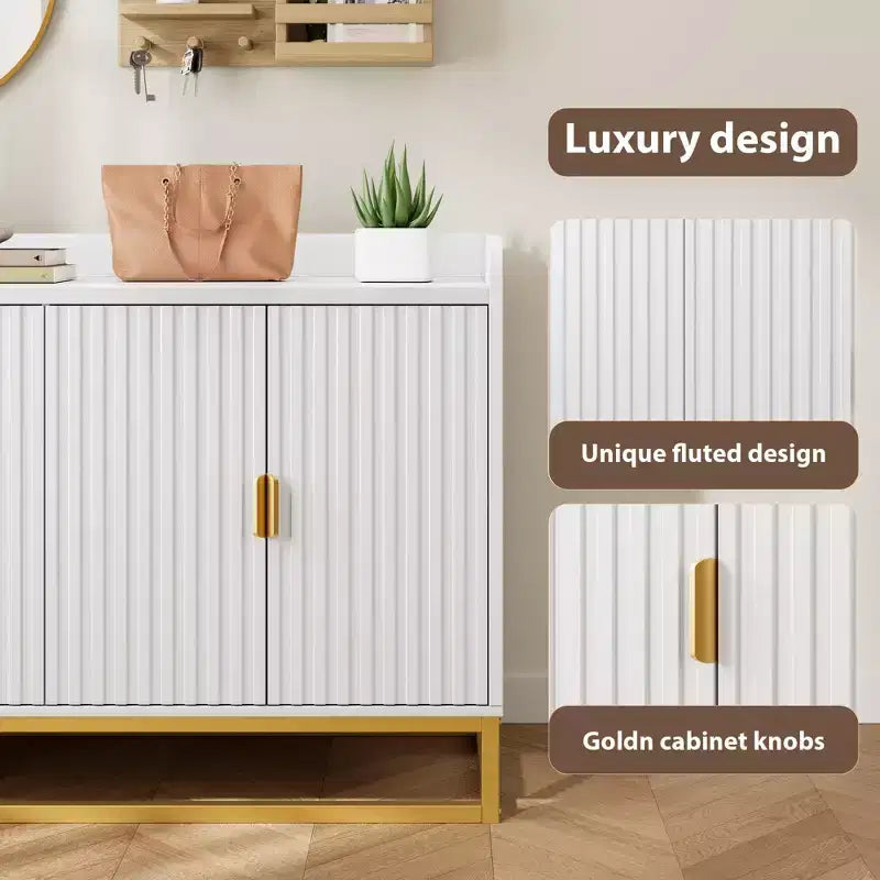 47.2 Modern Fluted Sideboard & Media Console - Adjustable Shelf Storage Cabinet for Kitchen, Living Room & Entryway