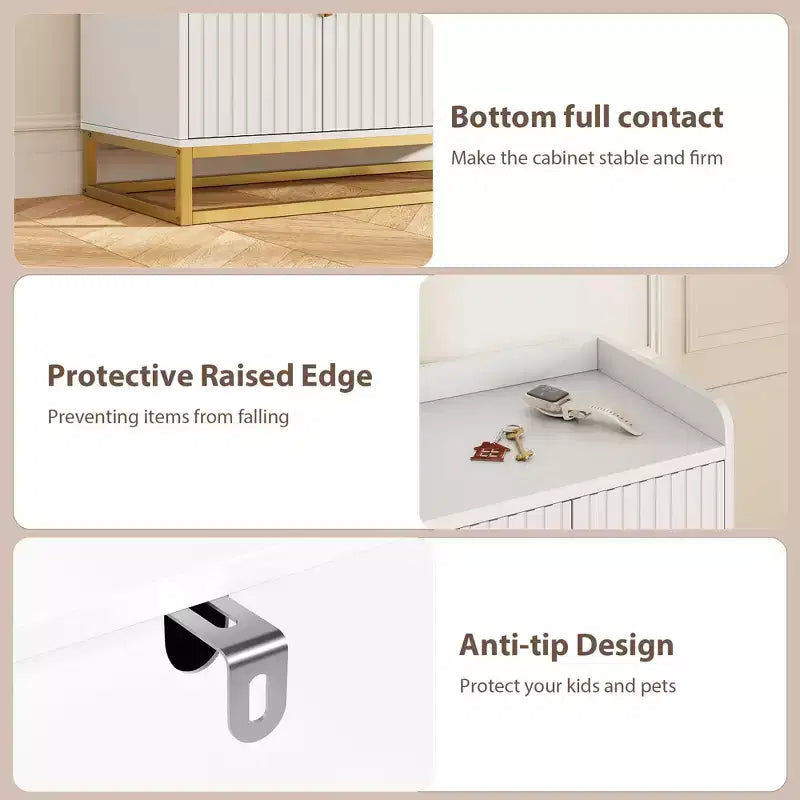 47.2 Modern Fluted Sideboard & Media Console - Adjustable Shelf Storage Cabinet for Kitchen, Living Room & Entryway