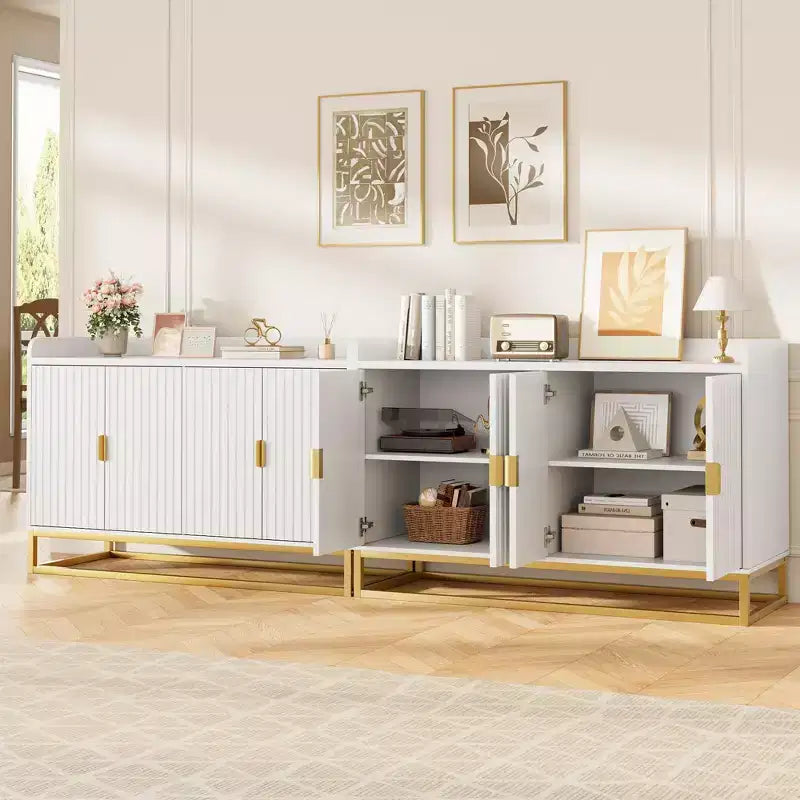 47.2 Modern Fluted Sideboard & Media Console - Adjustable Shelf Storage Cabinet for Kitchen, Living Room & Entryway