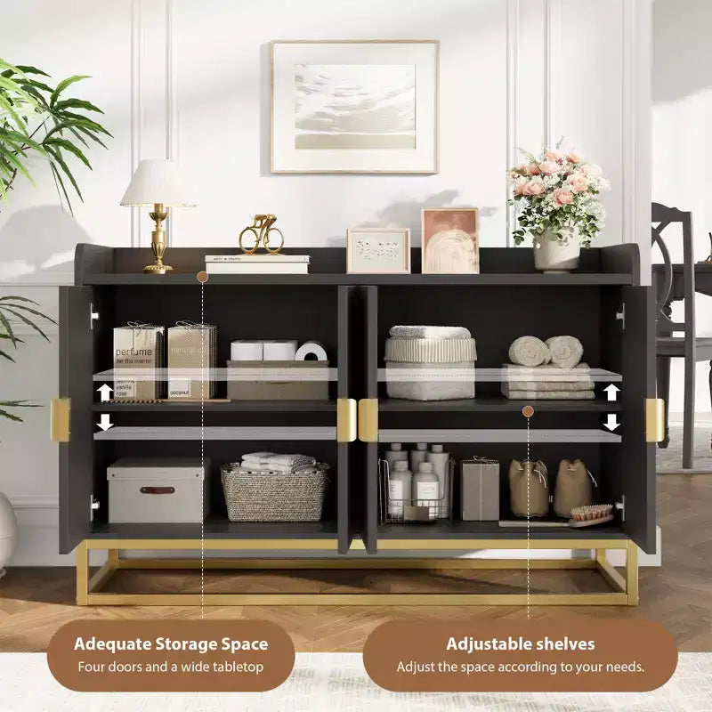 47.2 Modern Fluted Sideboard & Media Console - Adjustable Shelf Storage Cabinet for Kitchen, Living Room & Entryway