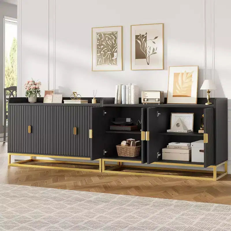 47.2 Modern Fluted Sideboard & Media Console - Adjustable Shelf Storage Cabinet for Kitchen, Living Room & Entryway