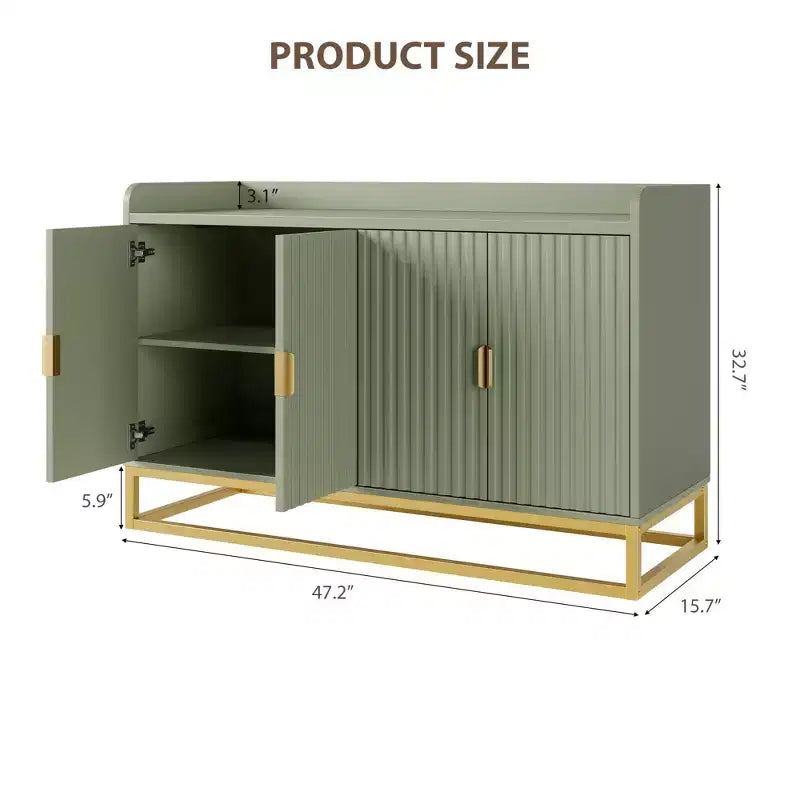 47.2 Modern Fluted Sideboard & Media Console - Adjustable Shelf Storage Cabinet for Kitchen, Living Room & Entryway