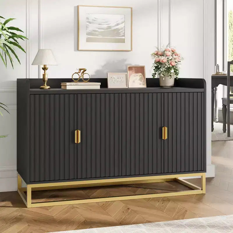 47.2 Modern Fluted Sideboard & Media Console - Adjustable Shelf Storage Cabinet for Kitchen, Living Room & Entryway