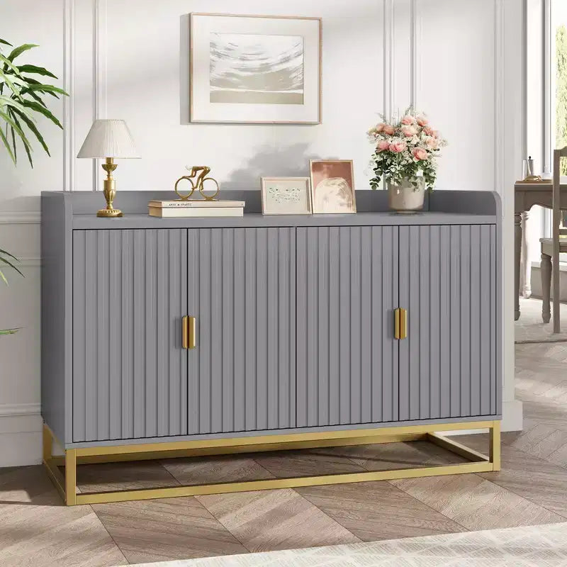 47.2 Modern Fluted Sideboard & Media Console - Adjustable Shelf Storage Cabinet for Kitchen, Living Room & Entryway