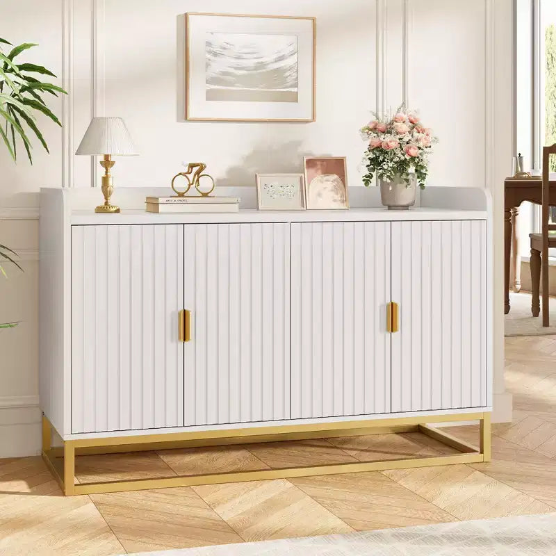 47.2 Modern Fluted Sideboard & Media Console - Adjustable Shelf Storage Cabinet for Kitchen, Living Room & Entryway