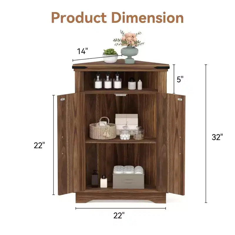 Corner Storage Cabinet with Barn Door, Farmhouse Style Corner Cabinet with Adjustable Shelves, Storage Cabinet for Living Room, Bathroom, Kitchen