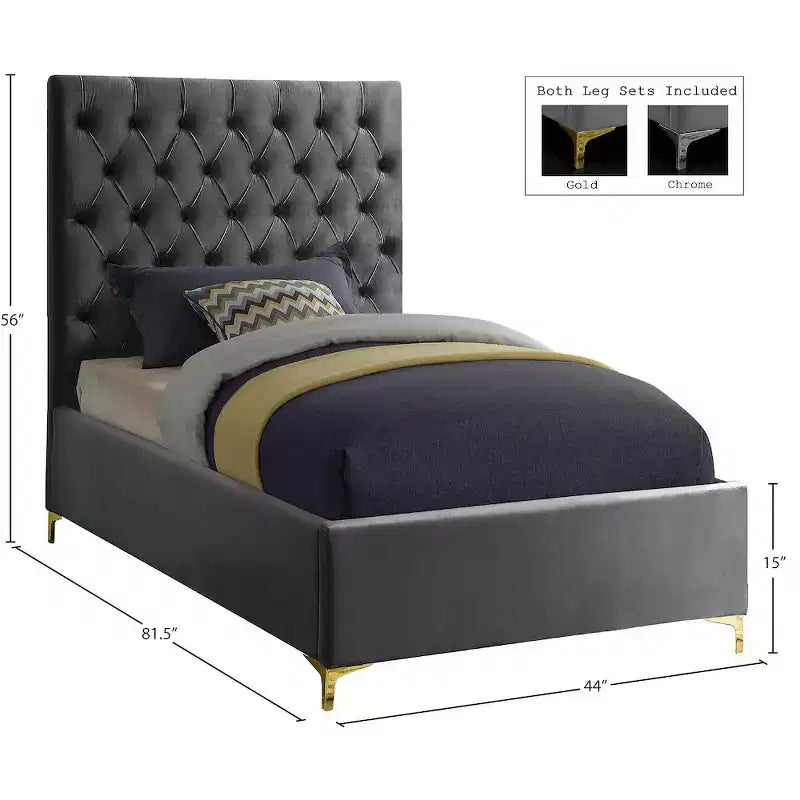 Meridian Furniture,Cruz Velvet Bed