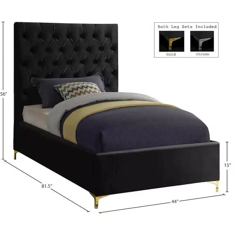 Meridian Furniture,Cruz Velvet Bed