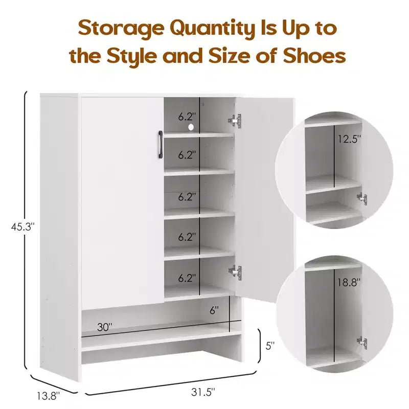 Okak Mid-Century Narrow Wooden Shoe Cabinet Side Board with Doors,7 Tier Freestanding Shoe Rack for Corridors, Entrances