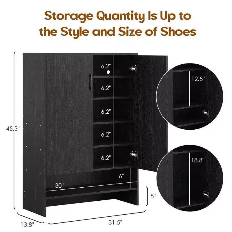 Okak Mid-Century Narrow Wooden Shoe Cabinet Side Board with Doors,7 Tier Freestanding Shoe Rack for Corridors, Entrances