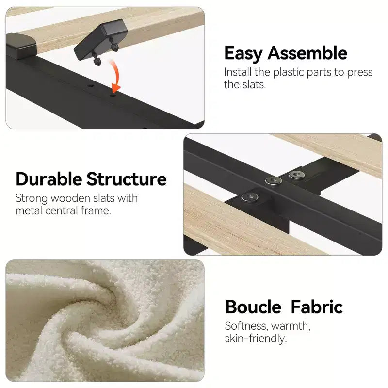 Platform Bed Frame with Two Flexible Storage Drawers, Padded Platform Bed Frame, Easy to Assemble, No Spring Mattress Required, Quiet Operation