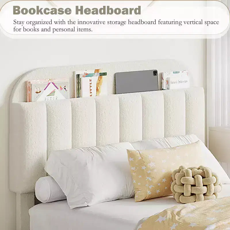 Platform Bed Frame with Two Flexible Storage Drawers, Padded Platform Bed Frame, Easy to Assemble, No Spring Mattress Required, Quiet Operation