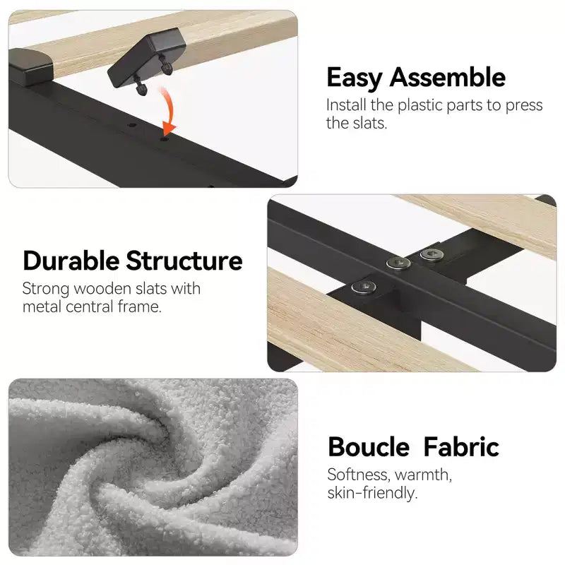 Platform Bed Frame with Two Flexible Storage Drawers, Padded Platform Bed Frame, Easy to Assemble, No Spring Mattress Required, Quiet Operation