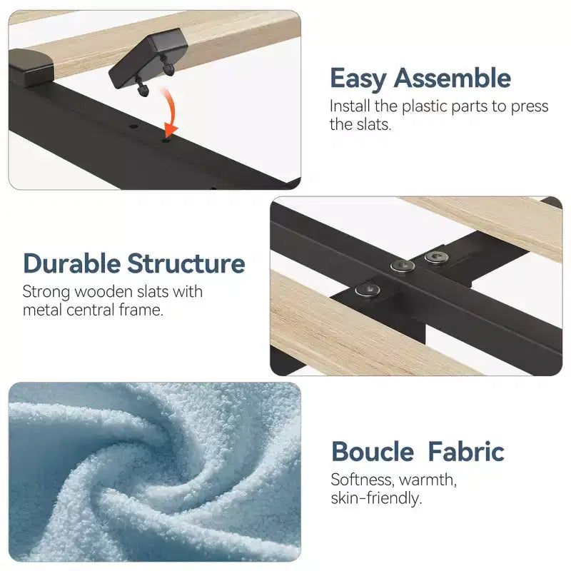 Platform Bed Frame with Two Flexible Storage Drawers, Padded Platform Bed Frame, Easy to Assemble, No Spring Mattress Required, Quiet Operation