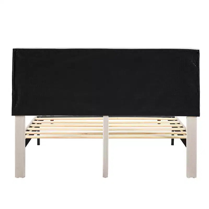 MAYEERTY Queen Size Platform Bed Frame - Upholstered Padded Headboard, 12 Wood Slats & Center Support Leg