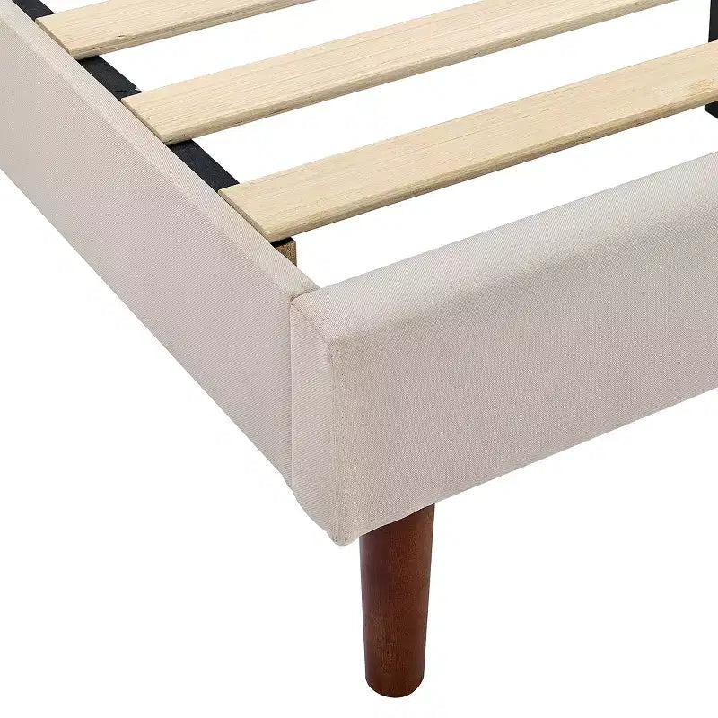 MAYEERTY Queen Size Platform Bed Frame - Upholstered Padded Headboard, 12 Wood Slats & Center Support Leg
