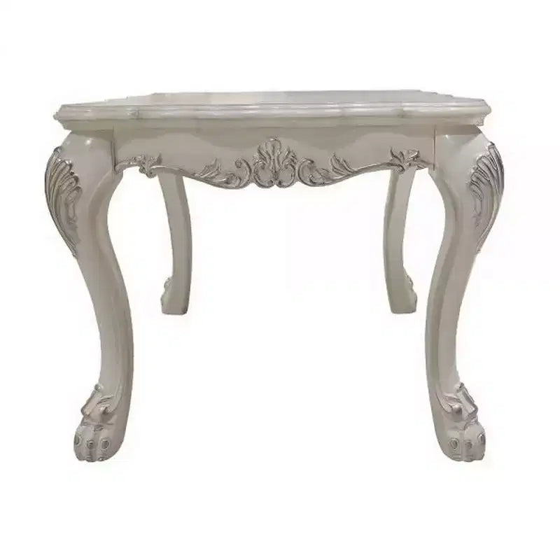 Royal Hampton End Table With Contrast Carved Motif Turned Legs, Black