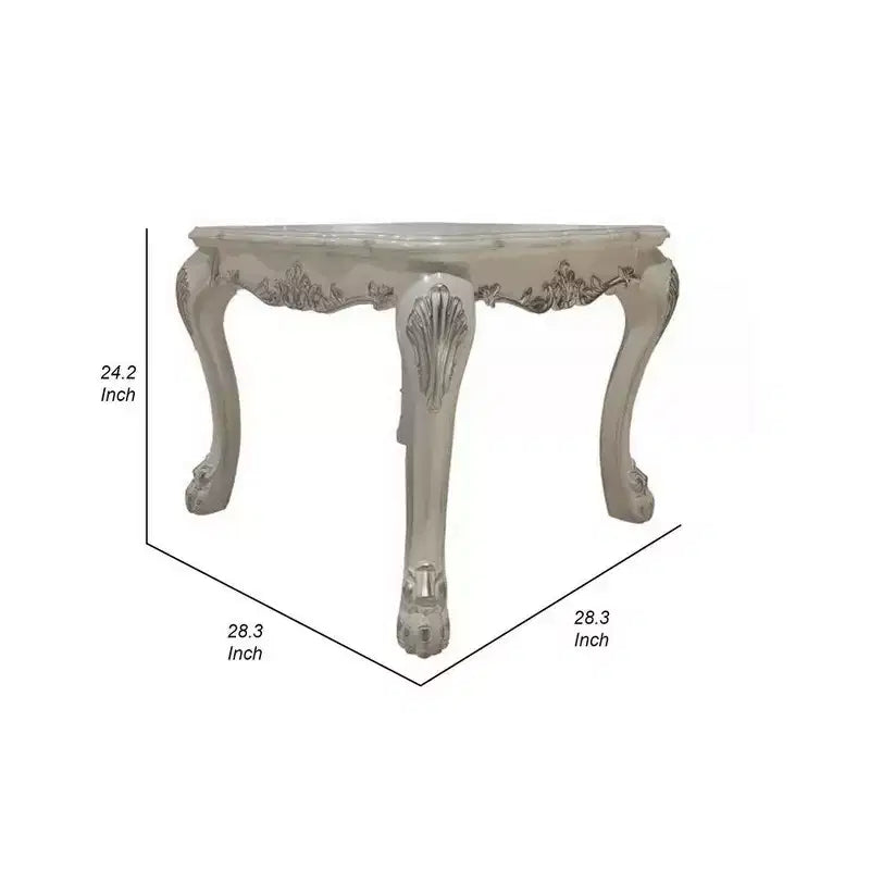 Royal Hampton End Table With Contrast Carved Motif Turned Legs, Black